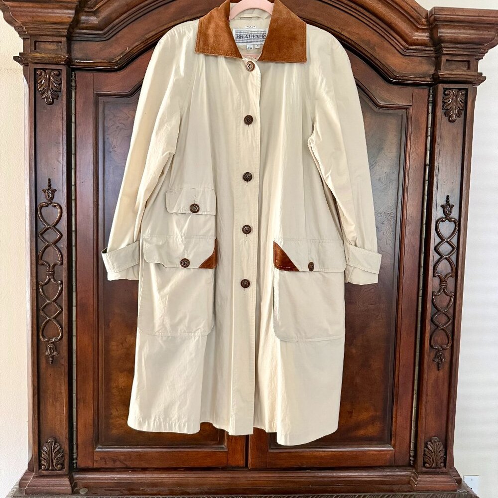 Vintage Beige Trench Coat with Suede Accents